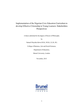 Implementation of the Nigerian Civic Education Curriculum to Develop Effective Citizenship in Young Learners: Stakeholders Perspectives