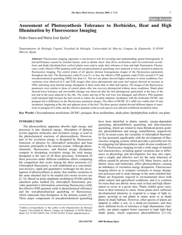 Assessment of Photosynthesis Tolerance to Herbicides, Heat and High Illumination by Fluorescence Imaging Pedro Saura and María José Quiles*