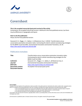 Transformative Versus Conservative Automotive Innovation Styles: Contrasting the Electric Vehicle Manufacturing Strategies for the BMW I3 and Fiat 500E