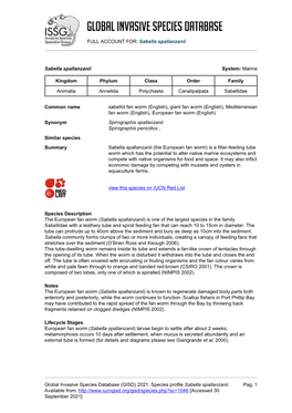 (GISD) 2021. Species Profile Sabella Spallanzanii. Avail