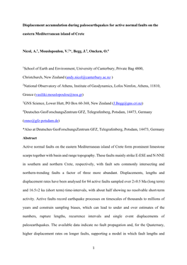 Displacement Accumulation During Paleoearthquakes for Active Normal Faults on the Eastern Mediterranean Island of Crete Nicol, A