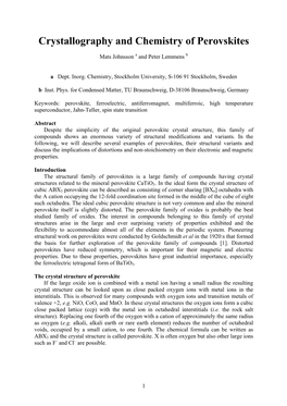 Crystallography and Chemistry of Perovskites