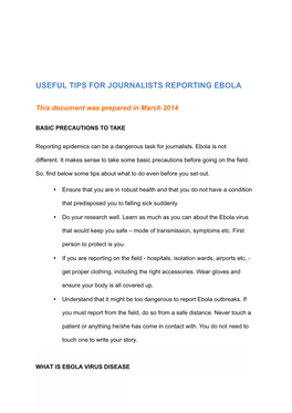 Useful Tips for Journalists Reporting Ebola