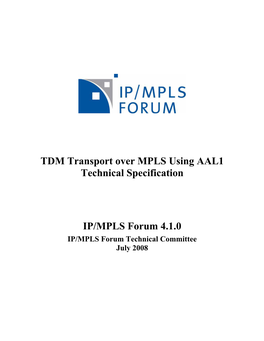TDM Transport Over MPLS Using AAL1 Technical Specification