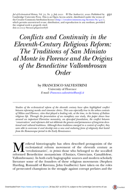 Conflicts and Continuity in the Eleventh-Century Religious Reform: the Traditions of San Miniato Al Monte in Florence and the Or