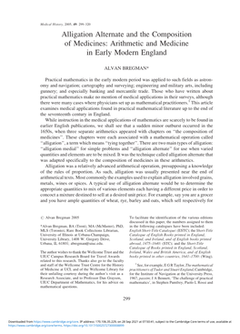Alligation Alternate and the Composition of Medicines: Arithmetic and Medicine in Early Modern England