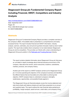 Stagecoach Group Plc Fundamental Company Report Including