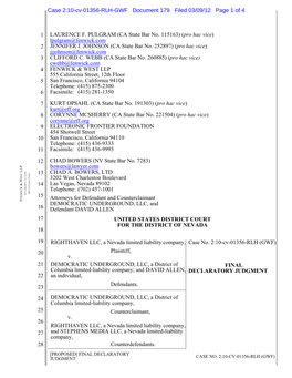 DECLARATORY JUDGMENT 22 an Individual, 23 Defendants