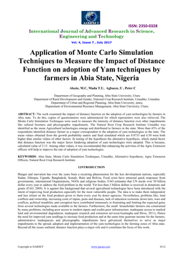 Application of Monte Carlo Simulation Techniques to Measure the Impact of Distance Function on Adoption of Yam Techniques by Farmers in Abia State, Nigeria