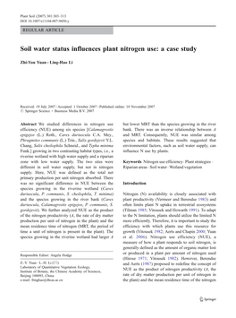 Soil Water Status Influences Plant Nitrogen Use: a Case Study