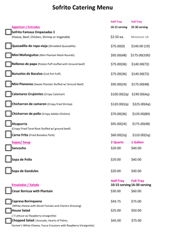 Sofrito Catering Menu