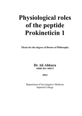 Physiological Roles of the Peptide Prokineticin 1