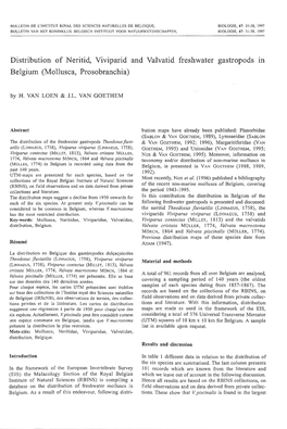 Distribution of Neritid, Viviparid and Valvatid Freshwater Gastropods 1N Belgium (Mollusca, Prosobranchia)