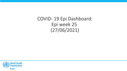 COVID- 19 Epi Dashboard: Epi Week 25 (27/06/2021) National COVID- 19 Cases and Deaths