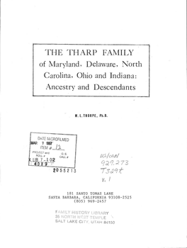 THE THARP FAMILY of Maryland, Delaware, North Carolina, Ohio and Indiana: Ancestry and Descendants