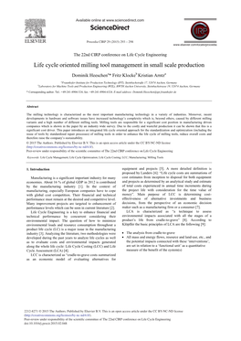 Life Cycle Oriented Milling Tool Management in Small Scale Production
