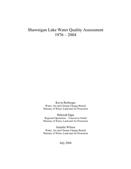 Shawnigan Lake Water Quality Assessment 1976 – 2004