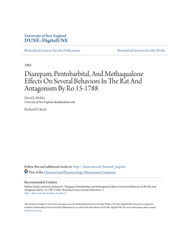 Diazepam, Pentobarbital, and Methaqualone Effects on Several Behaviors in the Rat and Antagonism by Ro 15-1788 David J