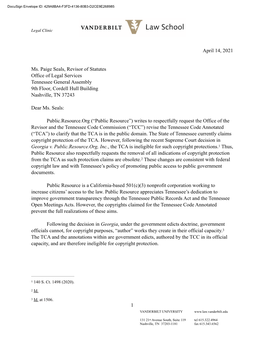 Letter to the Tennessee Revisor of Statutes