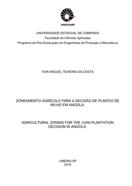 Zoneamento Agrícola Para a Decisão De Plantio De Milho Em Angola