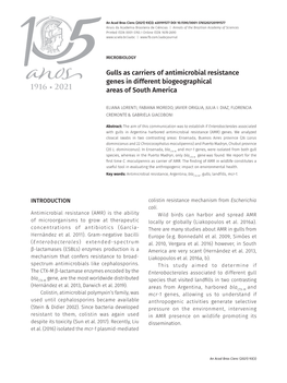 Gulls As Carriers of Antimicrobial Resistance Genes in Different Laboratory Work and in the Conceptualization, Methodology, Biogeographical Areas of South America