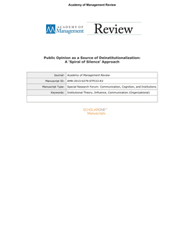 Public Opinion As a Source of Deinstitutionalization: a 'Spiral of Silence' Approach