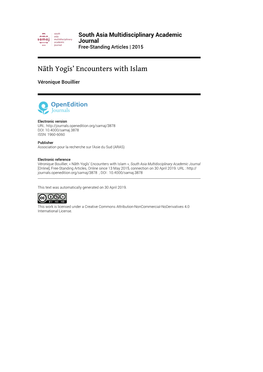 South Asia Multidisciplinary Academic Journal , Free-Standing Articles Nāth Yogīs’ Encounters with Islam 2