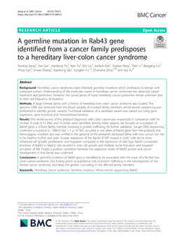 A Germline Mutation in Rab43 Gene Identified from a Cancer Family