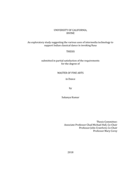 UNIVERSITY of CALIFORNIA, IRVINE an Exploratory Study Suggesting the Various Uses of Intermedia Technology to Support Indian