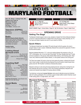 UCF W, 30-24 (2Ot) CBS Sports Network Maryland Leads, 1-0 Oct