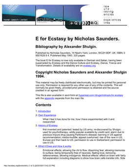 E for Ecstasy by Nicholas Saunders