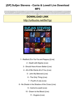 Zip] Sufjan Stevens - Carrie & Lowell Live Download MP3