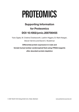 Supporting Information for Proteomics DOI 10.1002/Pmic.200700455