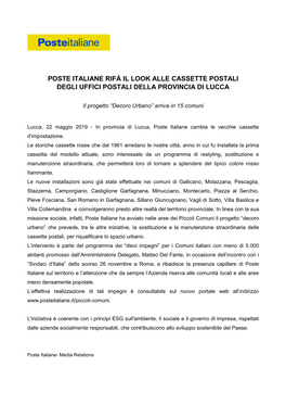 Poste Italiane Rifà Il Look Alle Cassette Postali Degli Uffici Postali Della Provincia Di Lucca