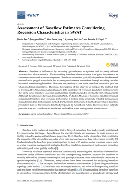 Assessment of Baseflow Estimates Considering Recession Characteristics in SWAT