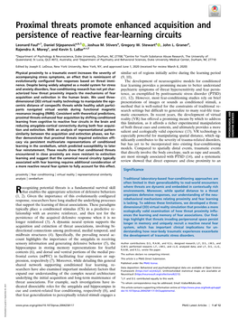 Proximal Threats Promote Enhanced Acquisition and Persistence of Reactive Fear-Learning Circuits