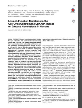 Loss-Of-Function Mutations in the Cell-Cycle Control Gene CDKN2A Impact on Glucose Homeostasis in Humans