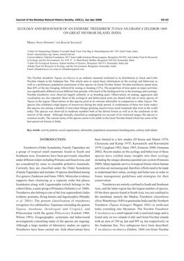 Ecology and Behaviour of an Endemic Tree Shrew