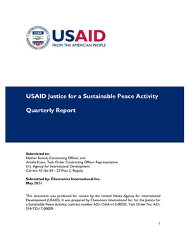 USAID Justice for a Sustainable Peace Activity Quarterly Report