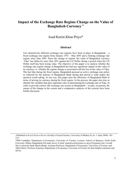 Impact of the Exchange Rate Regime Change on the Value of Bangladesh Currency A