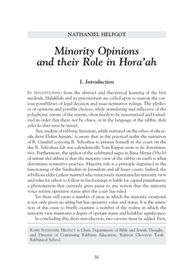 Minority Opinions and Their Role in Hora'ah