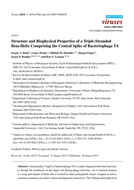 Structure and Biophysical Properties of a Triple-Stranded Beta-Helix Comprising the Central Spike of Bacteriophage T4