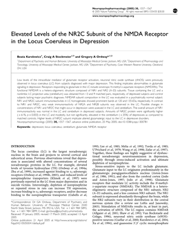 Elevated Levels of the NR2C Subunit of the NMDA Receptor in the Locus Coeruleus in Depression