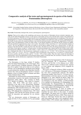 Comparative Analysis of the Testes and Spermatogenesis in Species of the Family Pentatomidae (Heteroptera)