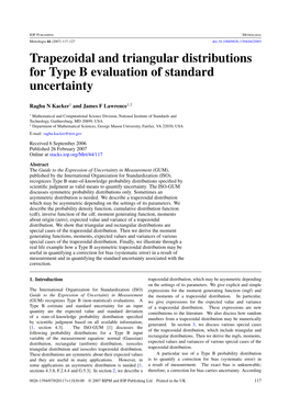 Trapezoidal and Triangular Distributions for Type B Evaluation of Standard Uncertainty