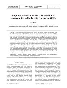 Kelp and Rivers Subsidize Rocky Intertidal Communities in the Pacific Northwest (USA)