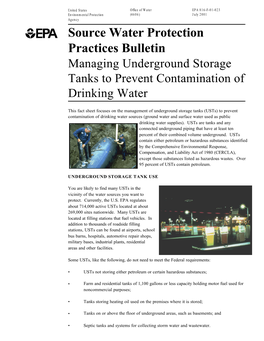 Managing Underground Storage Tanks to Prevent Contamination of Drinking Water