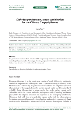 Dichodon Parvipetalum, a New Combination for the Chinese Caryophyllaceae