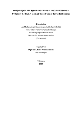 Morphological and Systematic Studies of the Musculoskeletal System of the Highly Derived Teleost Order Tetraodontiformes