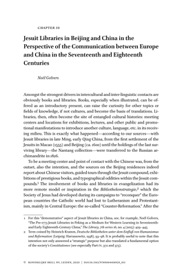 Jesuit Libraries in Beijing and China in the Perspective of the Communication Between Europe and China in the Seventeenth and Eighteenth Centuries